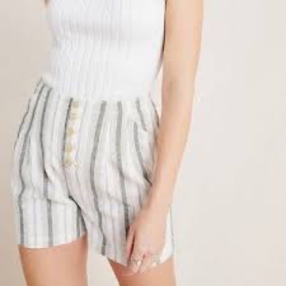 Anthropologie  Linen Blend Button Front Shorts